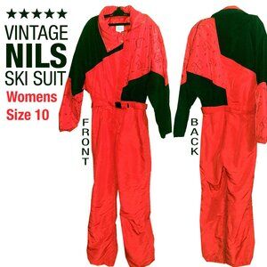 Vintage NILS Ski suit Women Size 10 one Piece Red Black snow suit 80s retro USA